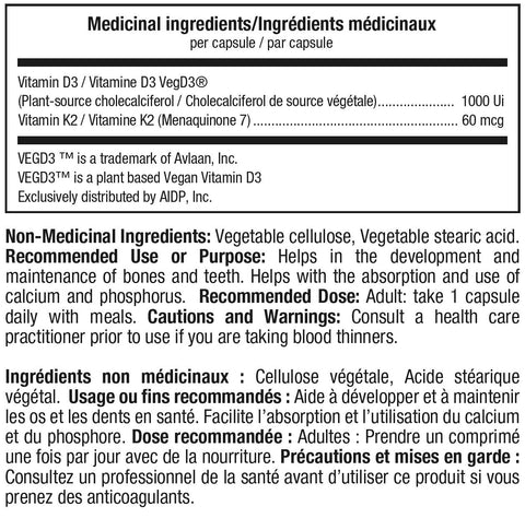 Vitamin D3+K2 (60 Capsules)